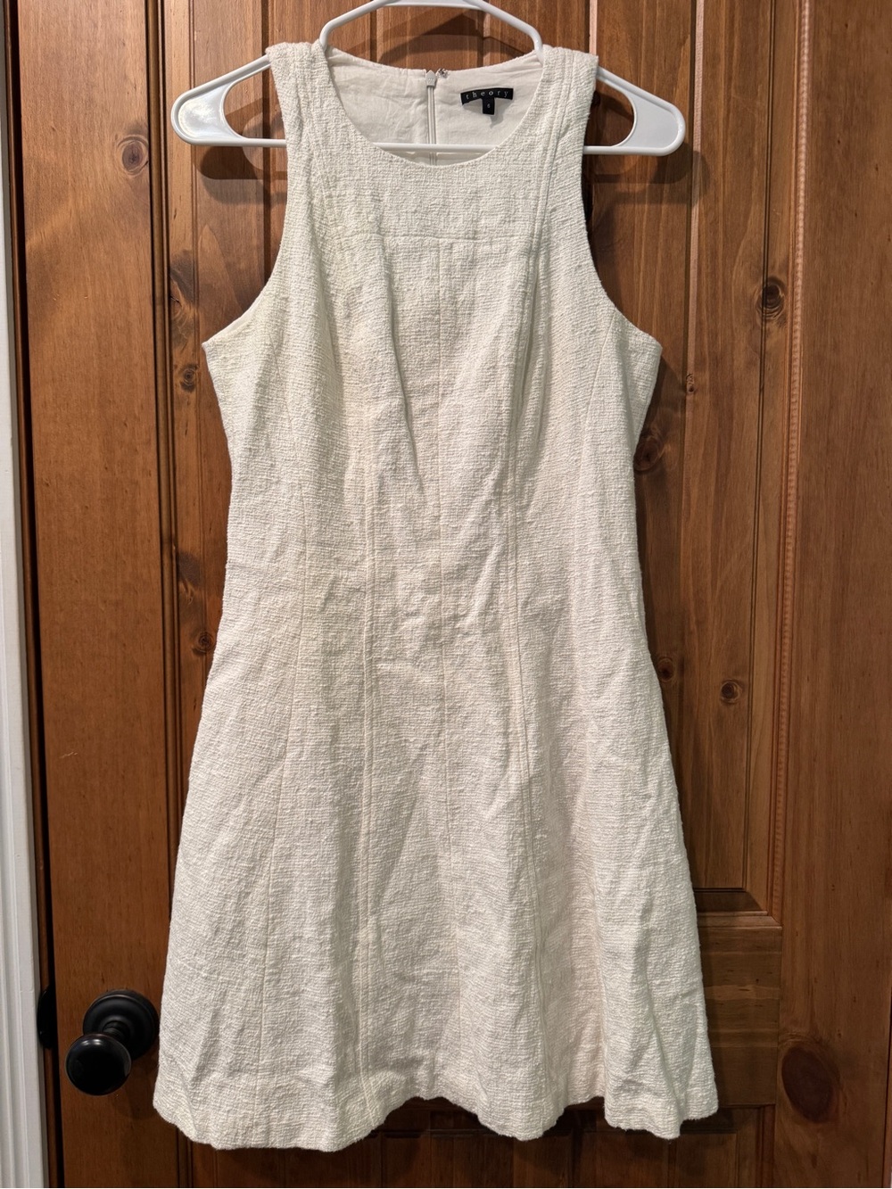 Theory Maydra Vizela White Cotton Tweed Fit & Flare A-Line Dress Size 6 Neutral